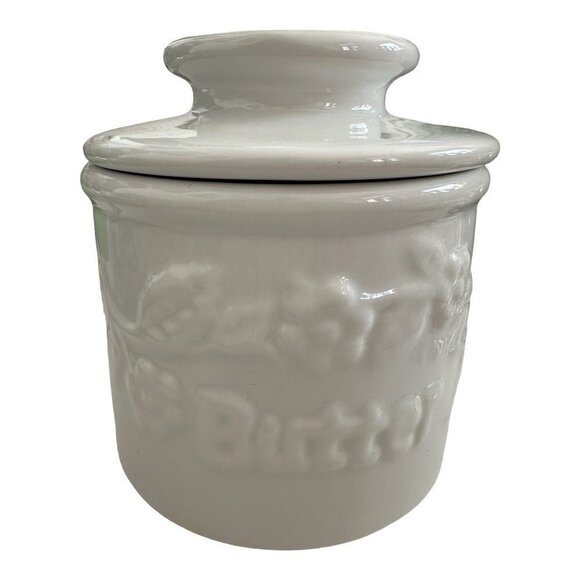 Vintage Butter Bell Crock Fleur de Lis Collection Raised Floral Ceramic Pottery - Picture 3 of 8